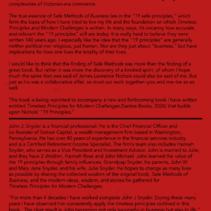 Back Cover of the "Safe Methods of Business" book.