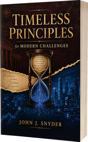 3D rendering of the "Timeless Principles for Modern Challenges" book